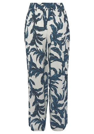 Lascana Women's Wide Leg Print Pants Ivory and Blue