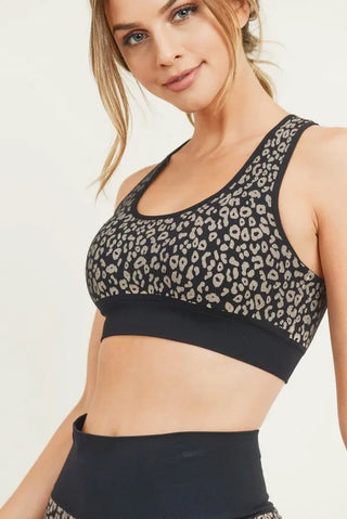 Racerback Bra Leopard Athletic Cheetah Bra Black