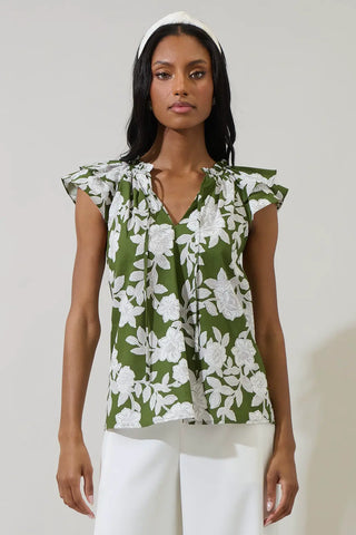 Haizley Floral Siya Ruffle Top, CREAM-GREEN