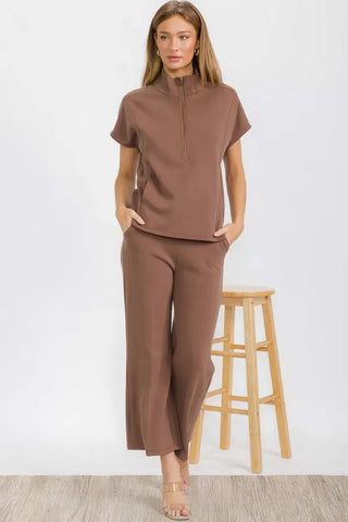 Luxe Soft Half Zipper Lounge Jacket Brown