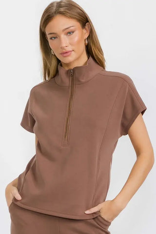 Luxe Soft Half Zipper Lounge Jacket Brown