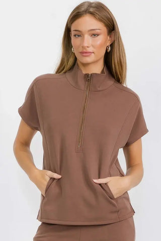 Luxe Soft Half Zipper Lounge Jacket Brown
