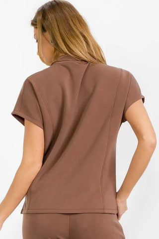 Luxe Soft Half Zipper Lounge Jacket Brown