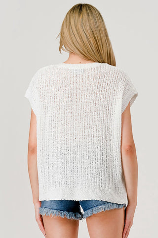 Oasis V-Neck Cap Sleeve Light Summer Sweater White