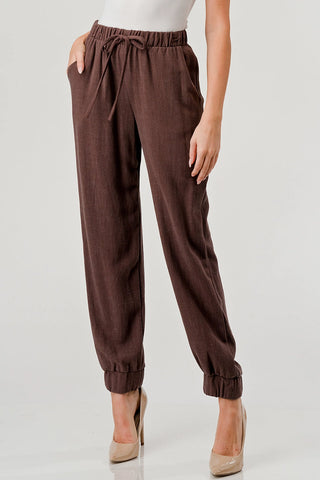Linen Blend Jogger Pants Chocolate