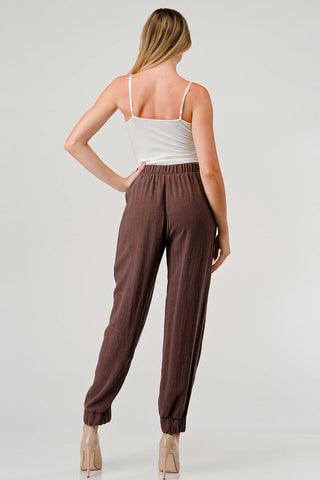 Linen Blend Jogger Pants Chocolate