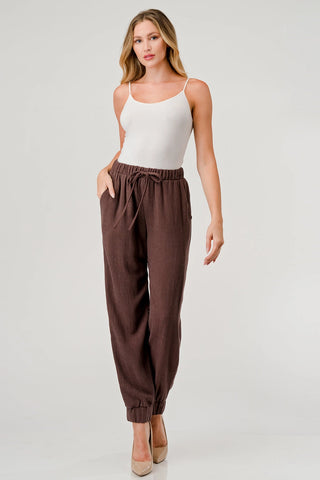 Linen Blend Jogger Pants Chocolate