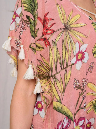 Floral Cover Up with Tassles - Pink
