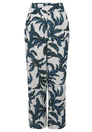 Lascana Women's Wide Leg Print Pants Ivory and Blue