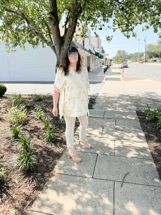 One Size Gold Embroidered Paisley Lightweight Poncho with Tassels Ivory Beach Cover Up