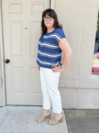 Keys Lightweight Summer Knit Stripe Top Navy White