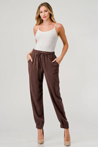 Linen Blend Jogger Pants Chocolate
