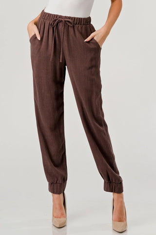 Linen Blend Jogger Pants Chocolate
