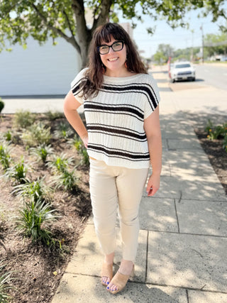 Keys Lightweight Summer Knit Stripe Top White and Black
