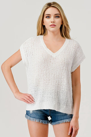 Oasis V-Neck Cap Sleeve Light Summer Sweater White