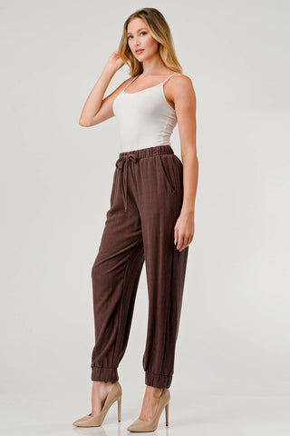 Linen Blend Jogger Pants Chocolate