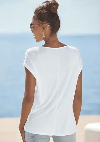 Lascana Women's Button Detail Top Ivory