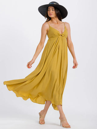 Mustard Empire Waist Flowy Maxi Dress