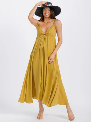 Mustard Empire Waist Flowy Maxi Dress