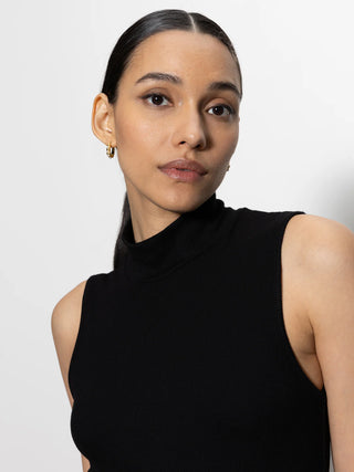 Essential Sleeveless Mock Neck Top Black