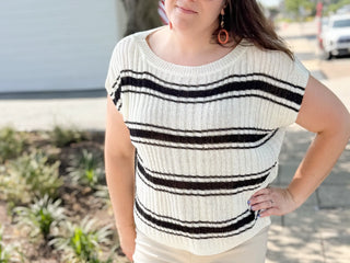 Keys Lightweight Summer Knit Stripe Top White and Black