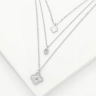 3 Layer Necklace Dainty Mother of Pearl Quatrefoil Stainless Steel Chain