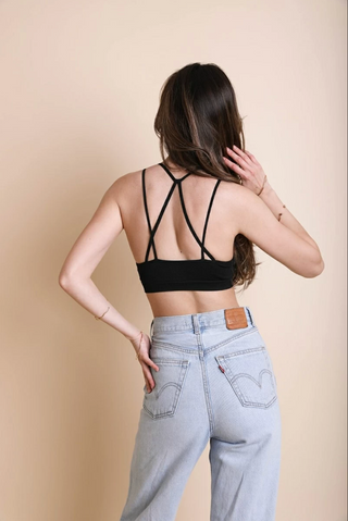 Floral Cut-Out Seamless Crop Top Bralette with High Neck and CrissCross Back