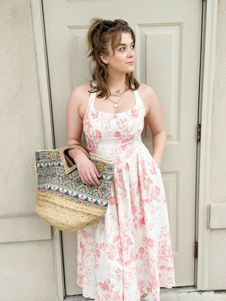 Bustier Fit and Flare Midi Dress - Rose Tea Dress in Cotton