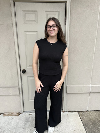 Dex Textured Flowy Wide Leg Pants Black