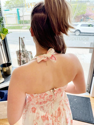 Bustier Fit and Flare Midi Dress - Rose Tea Dress in Cotton