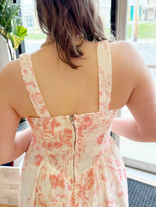 Bustier Fit and Flare Midi Dress - Rose Tea Dress in Cotton