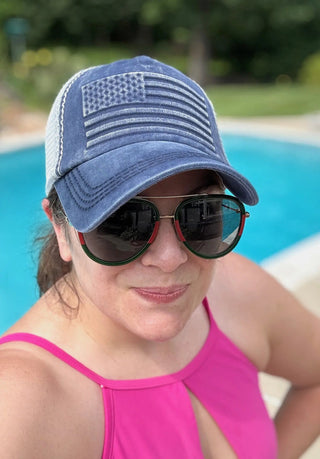 American Flag Trucker Hat Monochrome Blue