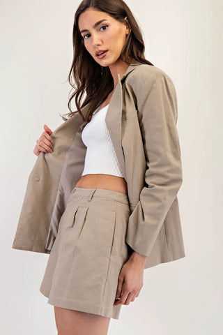 Long Sleeve Single Button Cotton Blazer Khaki