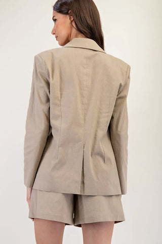 Long Sleeve Single Button Cotton Blazer Khaki