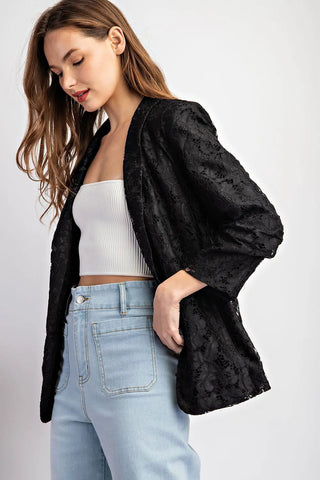 Black Lace Blazer with 3/4 Sleeves