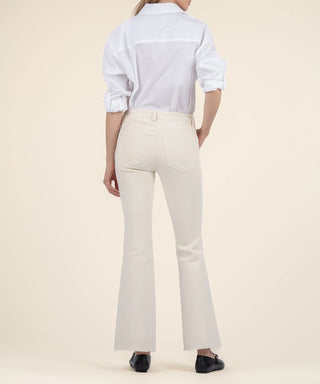 KUT from the Kloth Stella High Rise Flare with Raw Hem Ecru