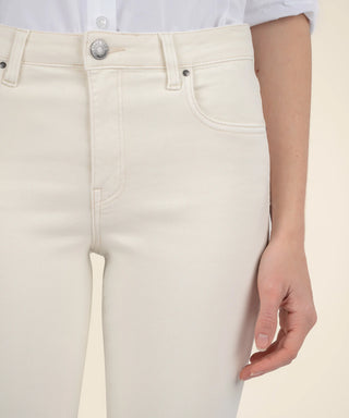 KUT from the Kloth Stella High Rise Flare with Raw Hem Ecru