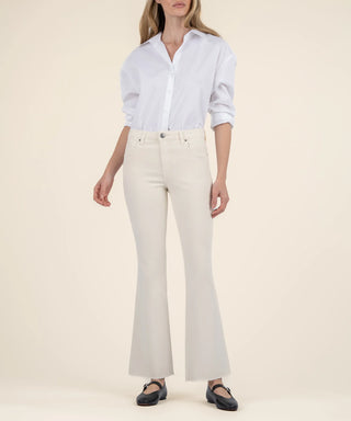 KUT from the Kloth Stella High Rise Flare with Raw Hem Ecru