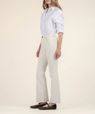 KUT from the Kloth Stella High Rise Flare with Raw Hem Ecru