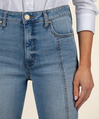 Kut from the Kloth Ana High Rise Fab Ab Super Flare Front and Back Seam - Acceptance Wash