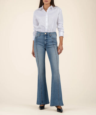 Kut from the Kloth Ana High Rise Fab Ab Super Flare Front and Back Seam - Acceptance Wash