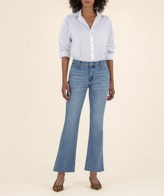 KUT from the Kloth Kelsey Mid Rise Ankle Flare Raw Hem - Motivation Wash