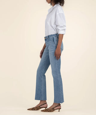 KUT from the Kloth Kelsey Mid Rise Ankle Flare Raw Hem - Motivation Wash