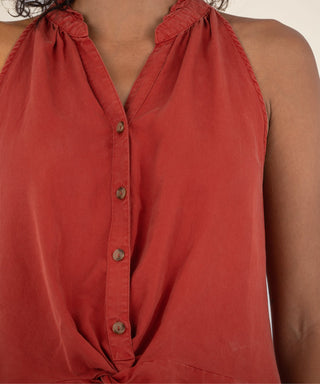 Kut from the Kloth Hester-Twist Front w/ Neck Ruffle Terracotta