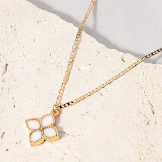 Iridescent White Inlay Clover Pendant Necklace 18"