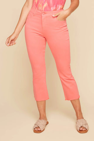 Coral Woven Cropped Boot Leg Pant
