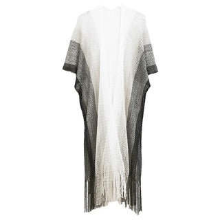 Long Netted Irridescent Beach Cover Up Striped , Black