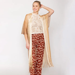 Long Netted Irridescent Beach Cover Up Striped , Gold