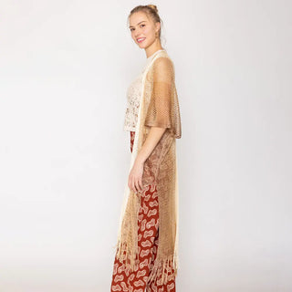 Long Netted Irridescent Beach Cover Up Striped , Gold