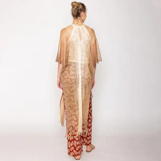 Long Netted Irridescent Beach Cover Up Striped , Gold